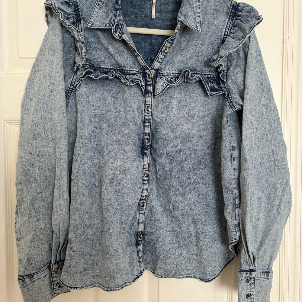 Free People Blue Denim Top Medium